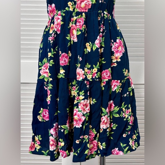 Ambiance Blue Floral Boho Square Neck Pleated Dress Size L - Picture 3 of 9